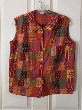 Patchwork Print Sleeveless Button-Front Top - Multicolor